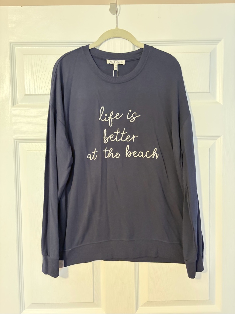 Workshop Republic Clothing Navy Pullover with White Script